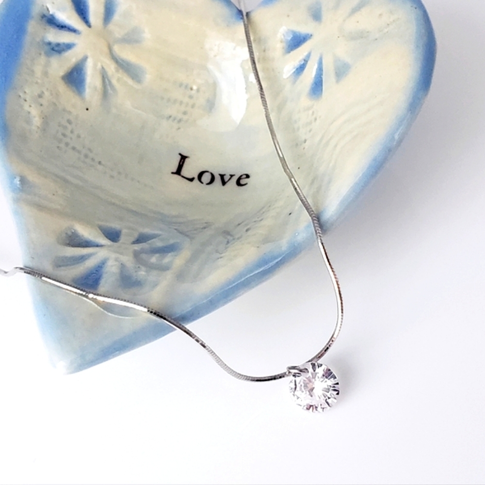NEW Dainty 925 Sterling Silver Loose Solitare Diamond Necklace - Picture 4 of 9